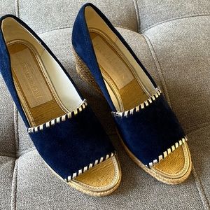 Beautiful navy suede and gold Jack Rogers open toe espadrilles. never worn, new.